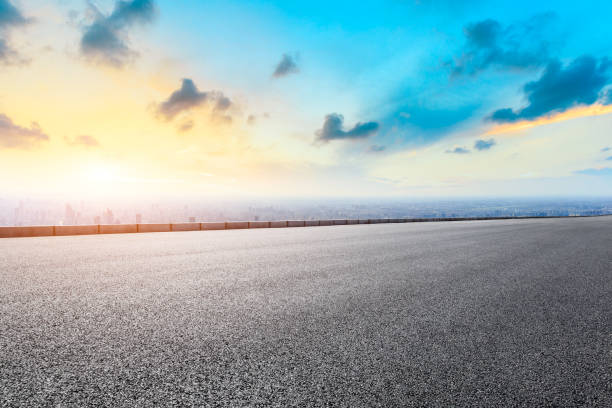 istock Shanghai city skyline and empty asphalt road scenery at sunrise 1141900405