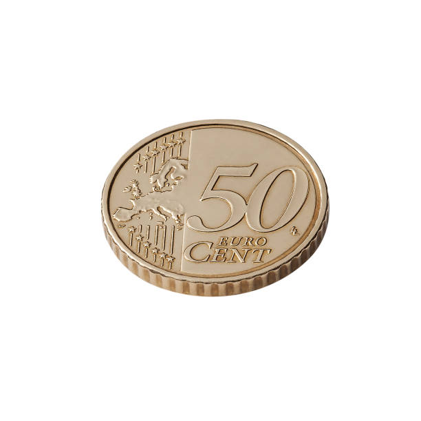 moneta da 50 centesimi di euro isolata su sfondo bianco - european union coin one euro coin one euro cent coin foto e immagini stock