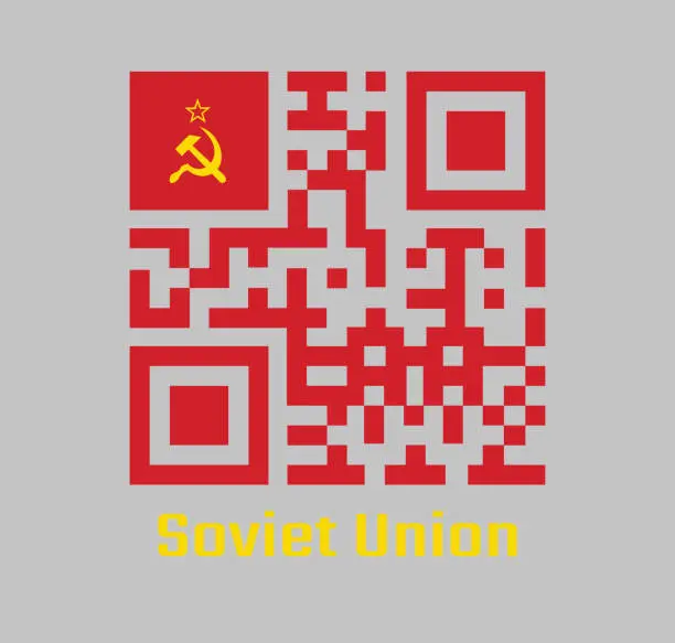 Vector illustration of QR code set color of Soviet Union flag. a plain red flag with a golden hammer and sickle and a gold-bordered red star in its upper canton.