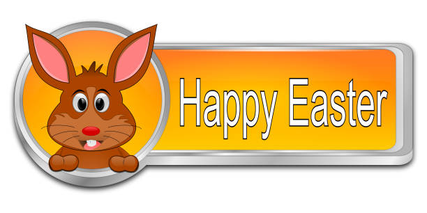 orange easter bunny wishing happy easter button - 3D illustration