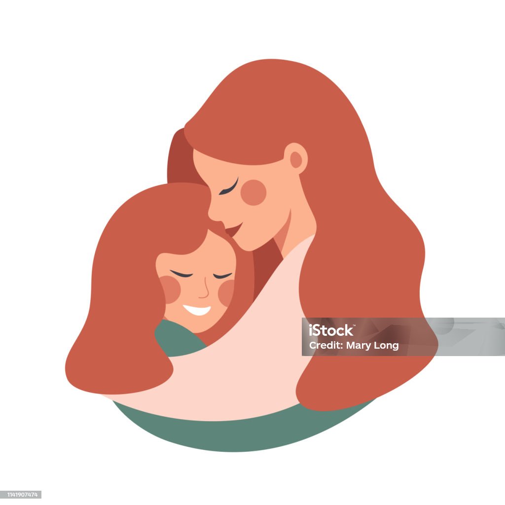 Cute young mother embracing her daughter with love Side view of Cute young mother embracing her daughter with love. Vector illustration isolated from white Mother stock vector