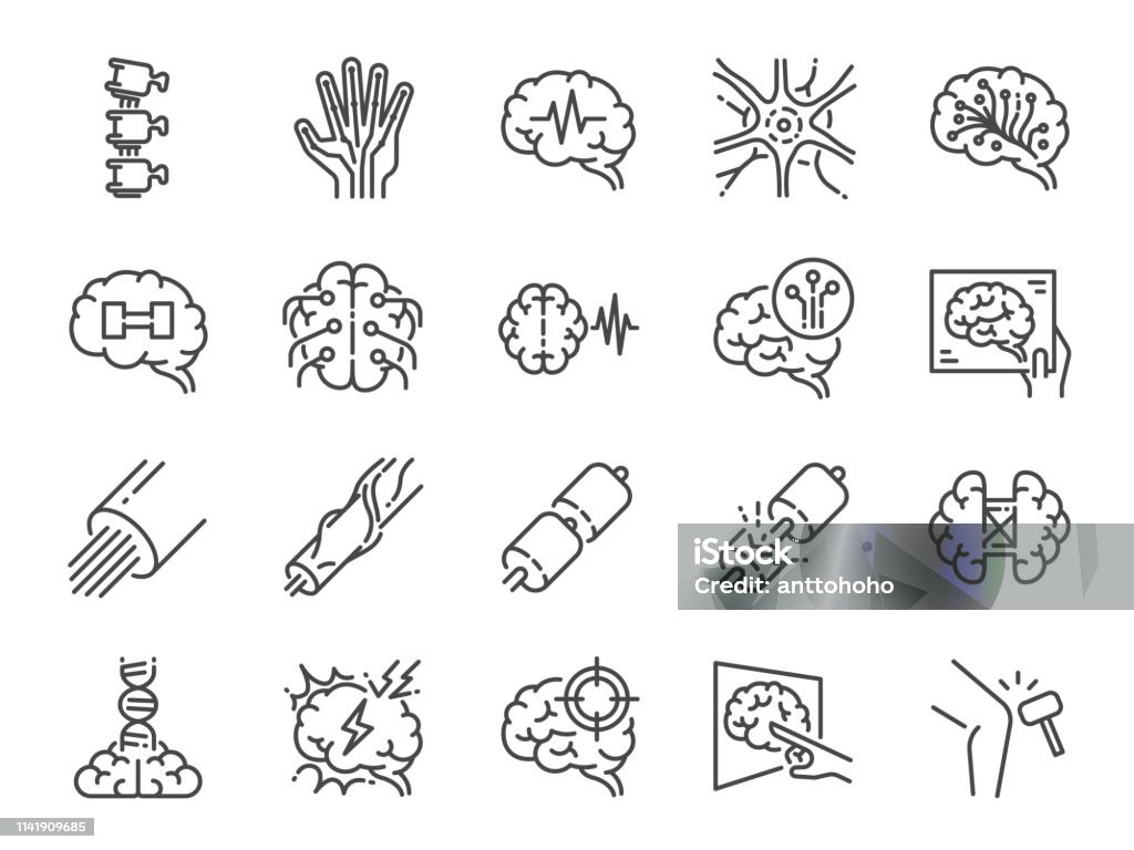 Neurology line icon set. Included icons as neurological, neurologist, brain, nervous system, nerves and more. Icon stock vector
