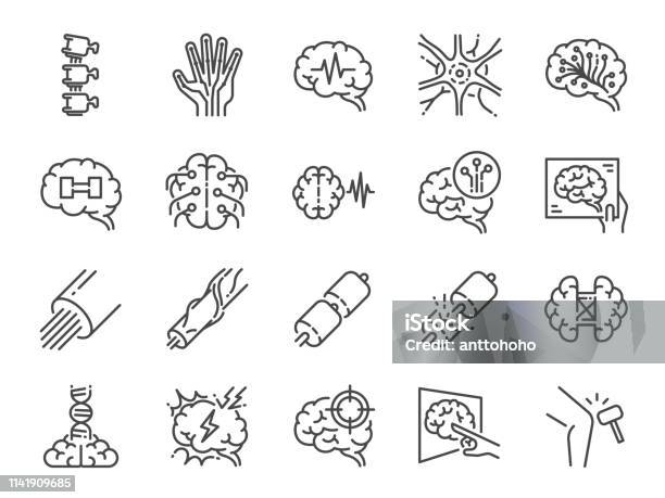 Neurology Line Icon Set Included Icons As Neurological Neurologist Brain Nervous System Nerves And More Stock Illustration - Download Image Now