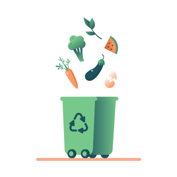 オーガニック食品スクラップとリサイクルのための草の挿し木とグリーンビン。 - green waste点のイラスト素材／クリップアート素材／マンガ素材／アイコン素材