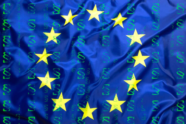 istock Flag of European Union with paragraph symbols as binery code 1141910278