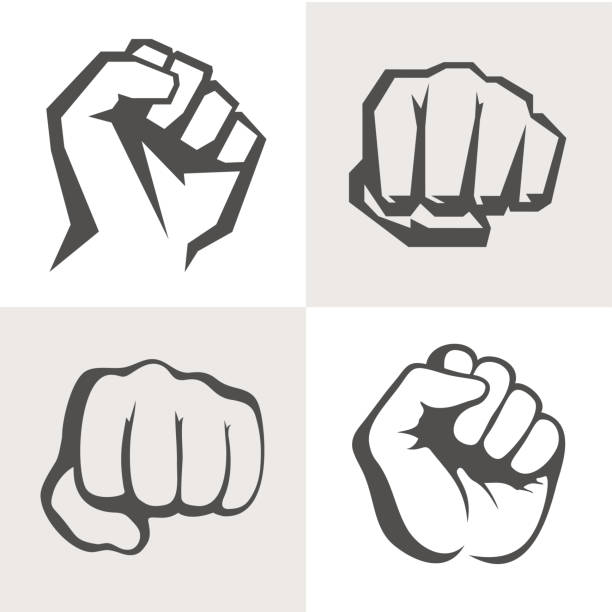 ilustraciones, imágenes clip art, dibujos animados e iconos de stock de conjunto de iconos de manos vectoriales. diferentes signos de puño. - fist