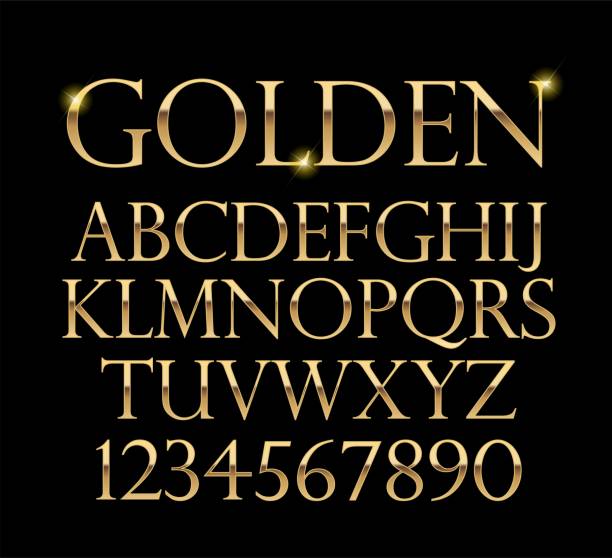 ilustrações de stock, clip art, desenhos animados e ícones de luxurious gold alphabet vector on black background - capital letter