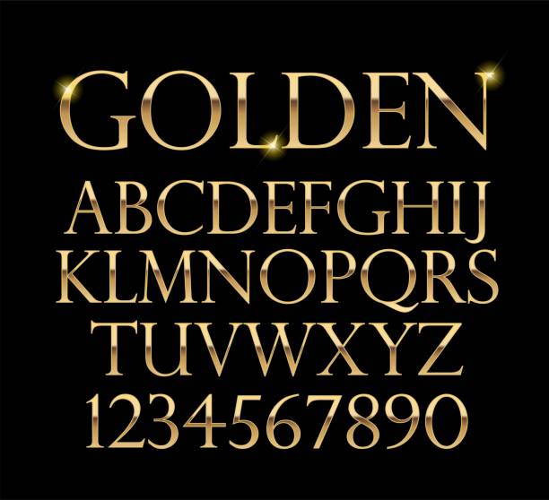 Luxurious gold alphabet vector on black background Luxurious gold alphabet vector on black background art nobility stock illustrations