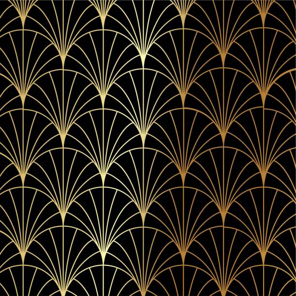 ilustraciones, imágenes clip art, dibujos animados e iconos de stock de art deco patrón de vector palmeta dorado - floral pattern decor art backgrounds