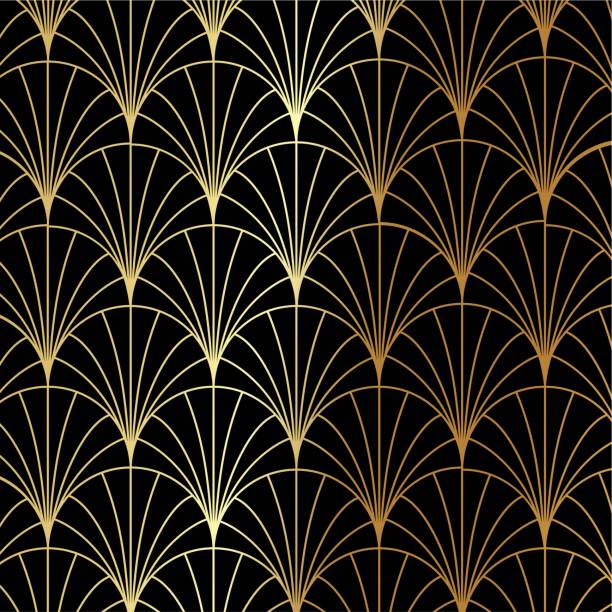 아트 데코 황금 palmette 벡터 패턴 - floral pattern decor art backgrounds stock illustrations