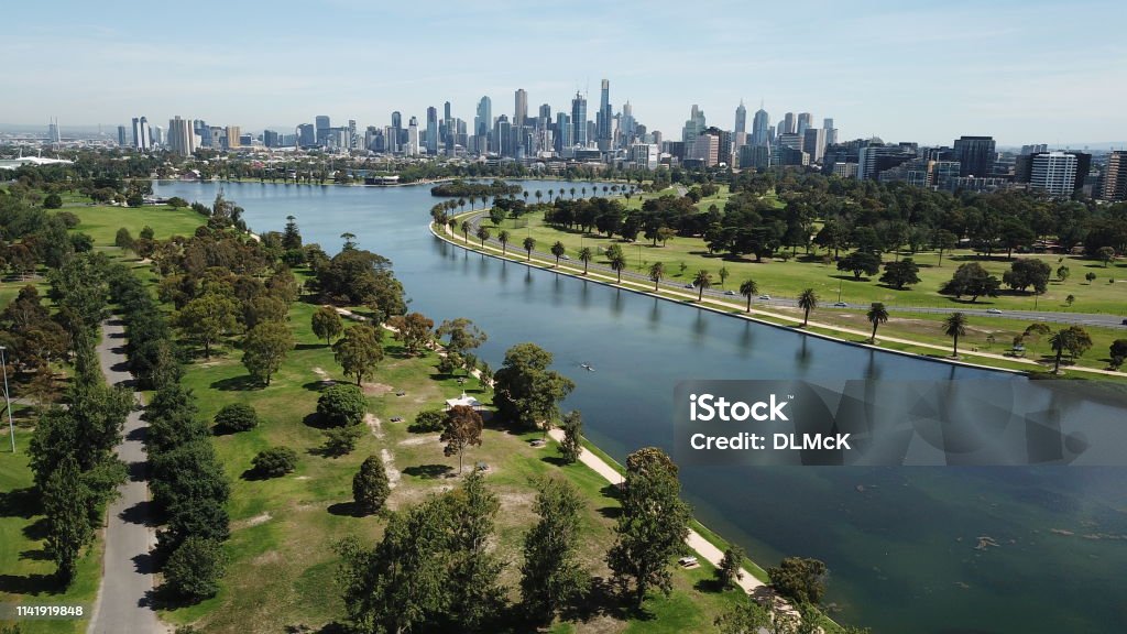 Aerial views of Albert Park Lake Melbourne - Australia Stock Photo