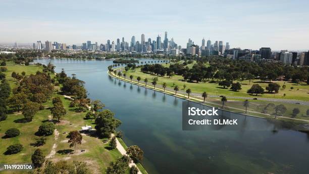 Aerial Views Of Albert Park Lake Stock Photo - Download Image Now - Melbourne - Australia, Albert Park, Aerial View