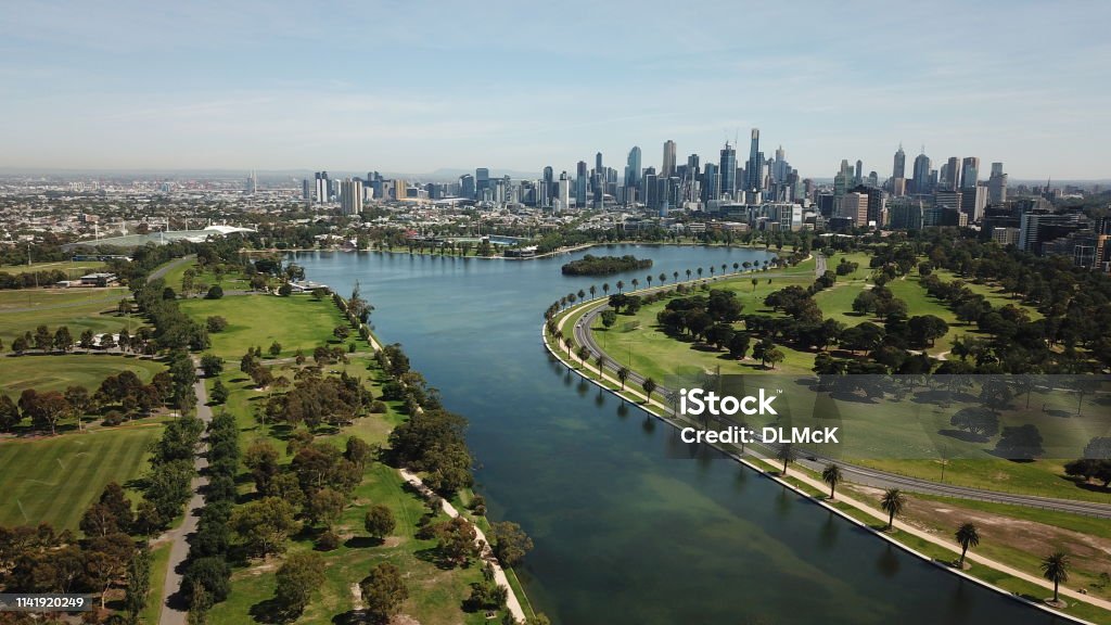 Aerial views of Albert Park Lake Albert Park Stock Photo