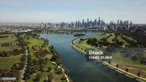 Aerial Views Of Albert Park Lake Stock Photo - Download Image Now - Albert Park, Melbourne - Australia, Albert Park Circuit