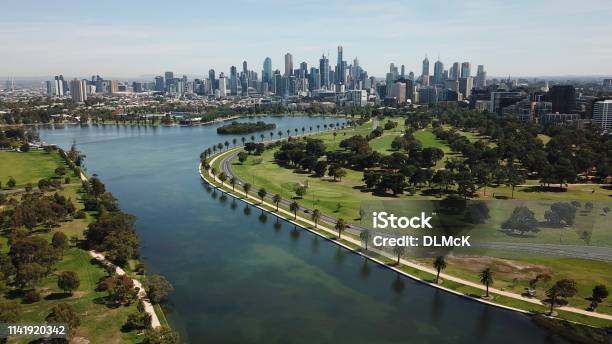 Aerial Views Of Albert Park Lake Stock Photo - Download Image Now - Albert Park, Melbourne - Australia, Aerial View