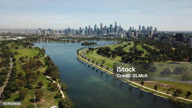 Aerial Views Of Albert Park Lake Stock Photo - Download Image Now - Albert Park, Melbourne - Australia, Urban Skyline