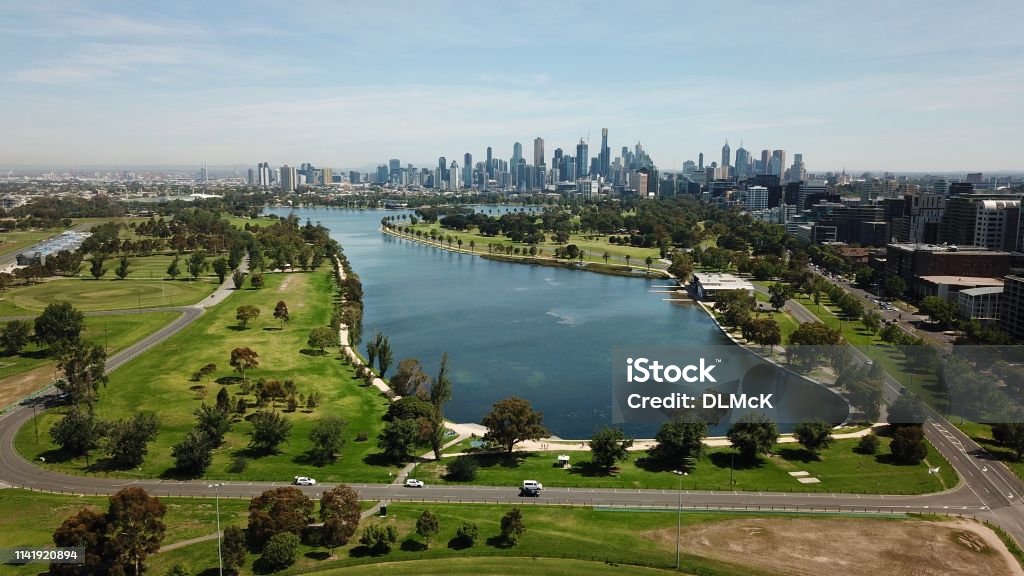 Aerial views of Albert Park Lake Albert Park Stock Photo