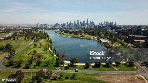 Aerial Views Of Albert Park Lake Stock Photo - Download Image Now - Albert Park, Melbourne - Australia, Albert Park Lake