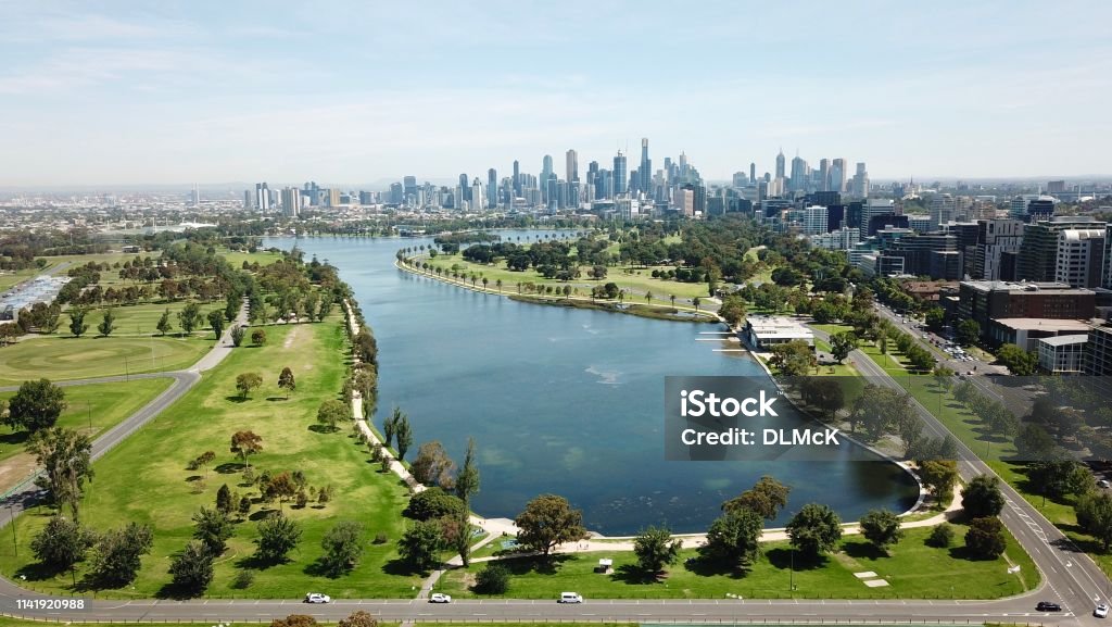 Aerial views of Albert Park Lake Melbourne - Australia Stock Photo