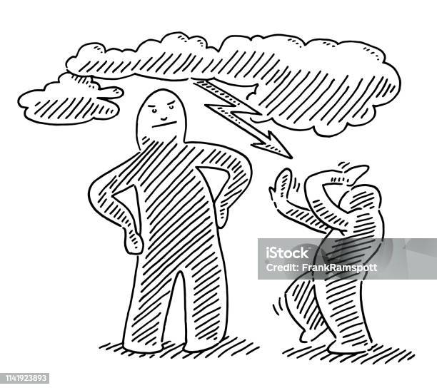 Fear Concept Human Figures Lightning Drawing Stock Illustration - Download Image Now - Doodle, Fear, People