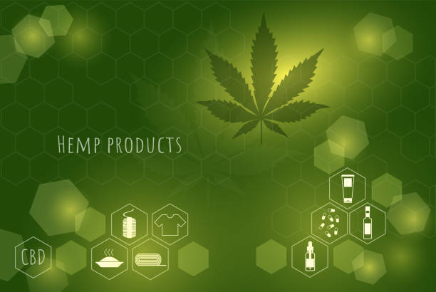 istock Hemp products concept. Icons on the background of a cannabis leaf 1141925014