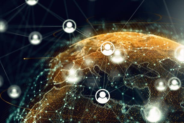 Social Network Connection icons on global background