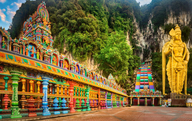 Colorful stairs of Batu caves, Malaysia. Panorama stock photo