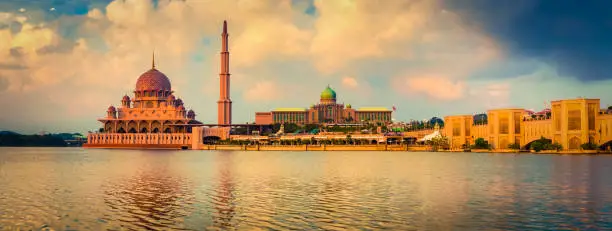 Photo of Putrajaya skyline. Amazing view of Putra mosque. Panorama