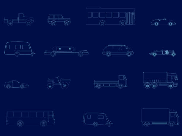 Set with contours of cars. Side view. Vector illustration Set with contours of cars. Side view. Vector illustration. hatchback side stock illustrations