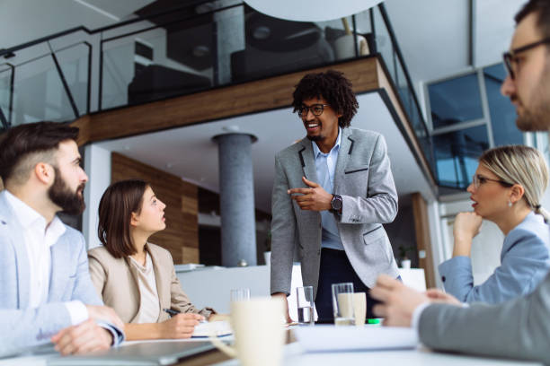 istock Young businessman giving presentation in the office 1141929568