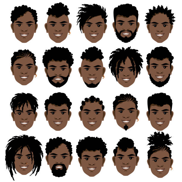 Big Set Of Black Smiling Mens Faces With Dreadlocks Beards And Mustache  Stock Illustration - Download Image Now - iStock