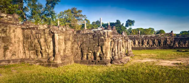 Photo of Bas-relief at Terrace of the Elephants . Siem Reap. Cambodia. Panorama