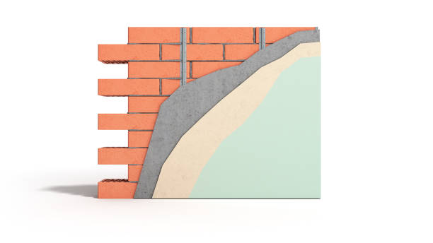 istock Home renovation restructuring process repair wall painting new house construction concept brick wall with plaster putty and paint 3d render on white 1141930822