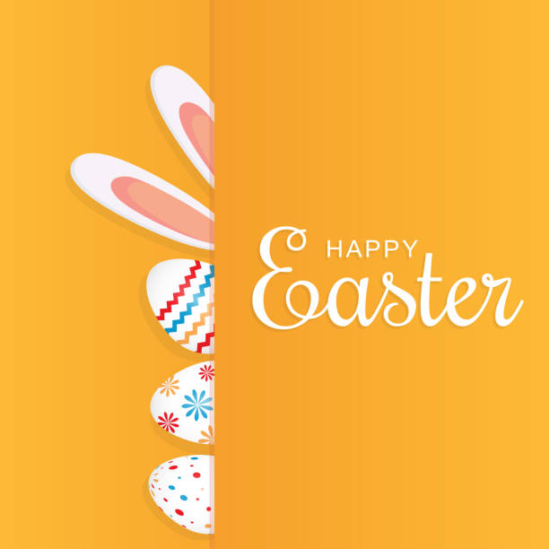 ilustrações de stock, clip art, desenhos animados e ícones de easter orange background with bunny ears and eggs. vector illustration. - easter egg pastel colored text easter