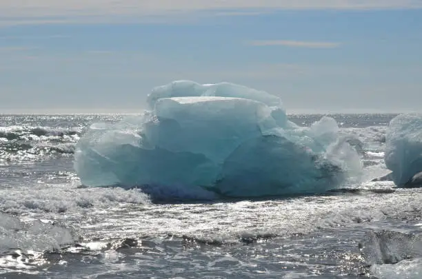 Close up of a large iceberg in an Icelandic lagoon