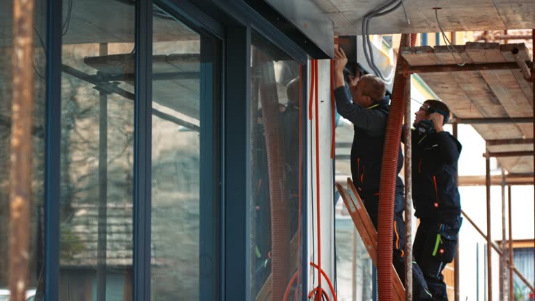 LD Workers installing a box for the window shutter