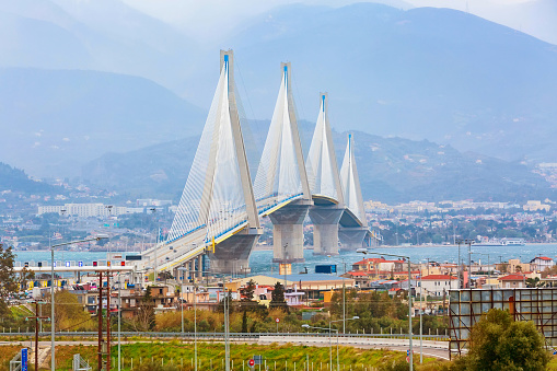 Rio-Antirrio or Charilaos Trikoupis Bridge, between Peloponnese and mainland Greece