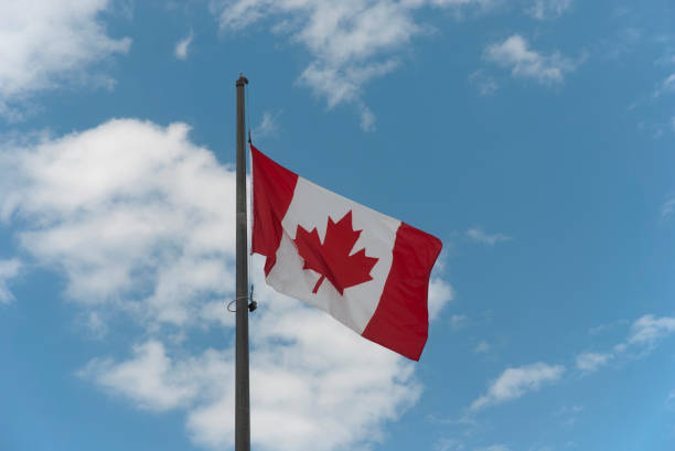 istock Canadian flag waiving on the wind 1141944770