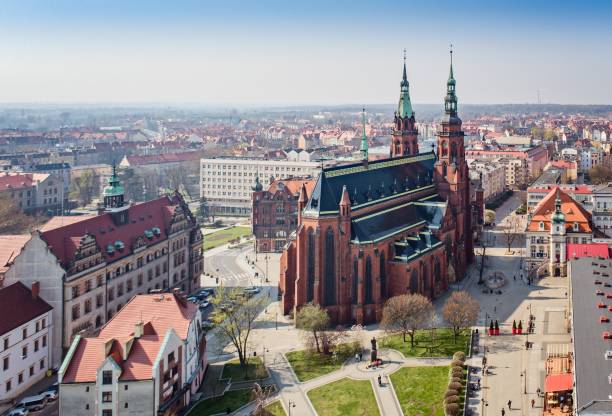 istock Aerial drone view on Legnica and Peter and Paul catholic cathedral 1141949232