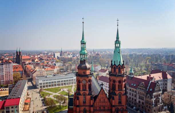 istock Aerial drone view on Legnica and Peter and Paul catholic cathedral 1141949780