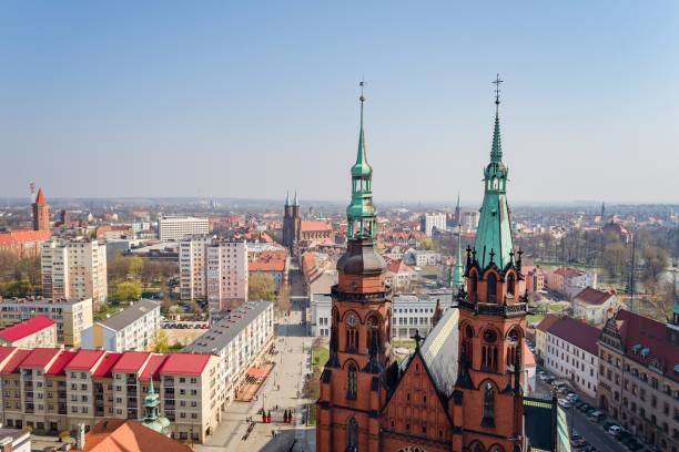 istock Aerial drone view on Legnica and Peter and Paul catholic cathedral 1141949876