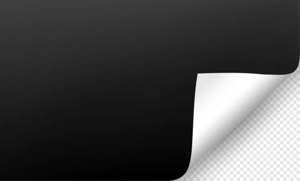 the black paper blank page with curled corner and shadow on transparent background. Vector illustration of the black paper blank page with curled corner and shadow on transparent background for advertising and promotional message . Idea for your design and business. corner tip stock illustrations
