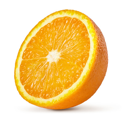 A half of orange isolated on whote background.