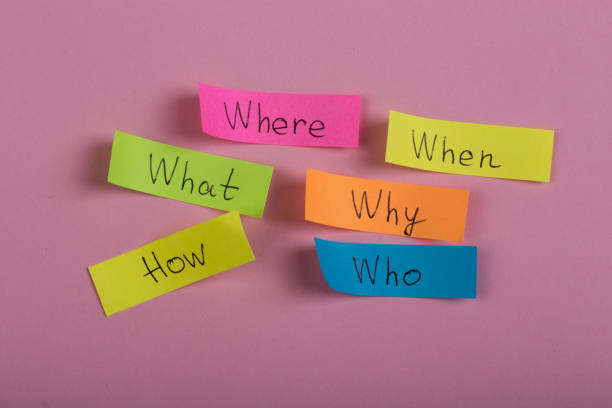 istock Questions - Why? What? Where? When? Why? How? on colorful stickers on pink backround 1141954546