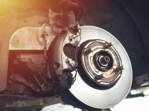 istock Car brake disc without wheels closeup 1141954773
