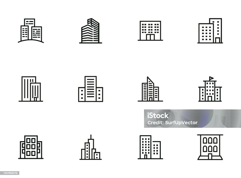 Ikone der Stadtgebäude - Lizenzfrei Icon Vektorgrafik