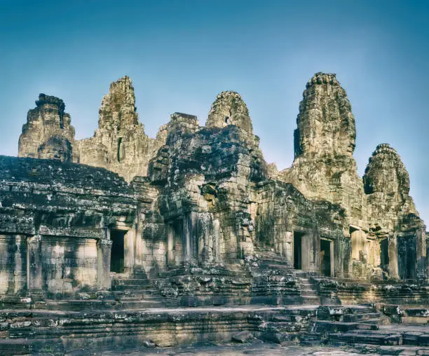 Photo of Bayon temple in Angkor Thom. Siem Reap. Cambodia