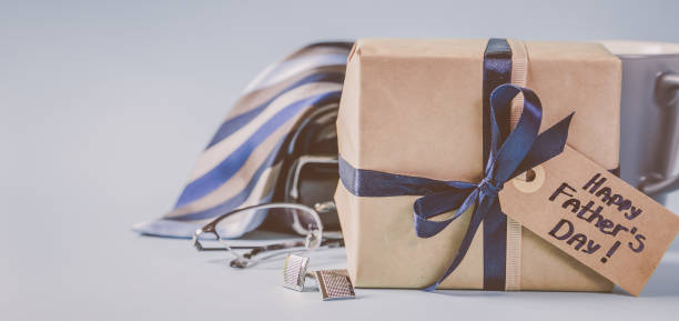 istock Fathers day concept - present, coffee, tie, mustache 1141957858