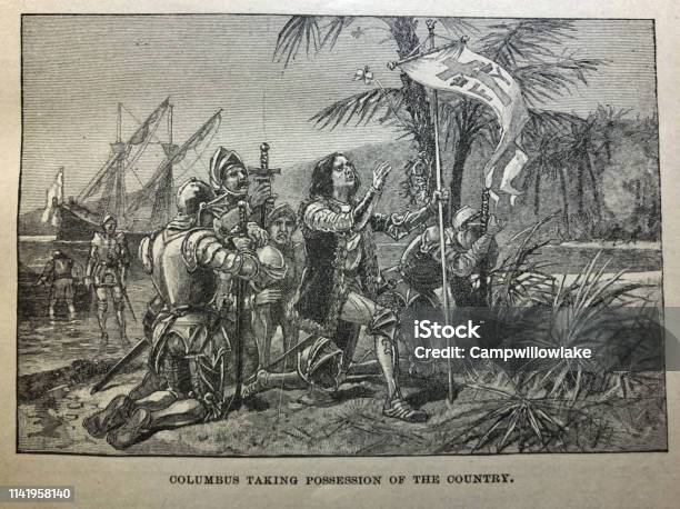 History Of The United States Columbus Taking Posession Of America Illustration Stock Illustration - Download Image Now