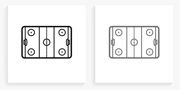 Vector illustration of Air Hockey Black and White Square Icon